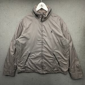 Polo Ralph Lauren Lined Windbreaker Jacket Mens Large Brown Pockets Logo Hooded